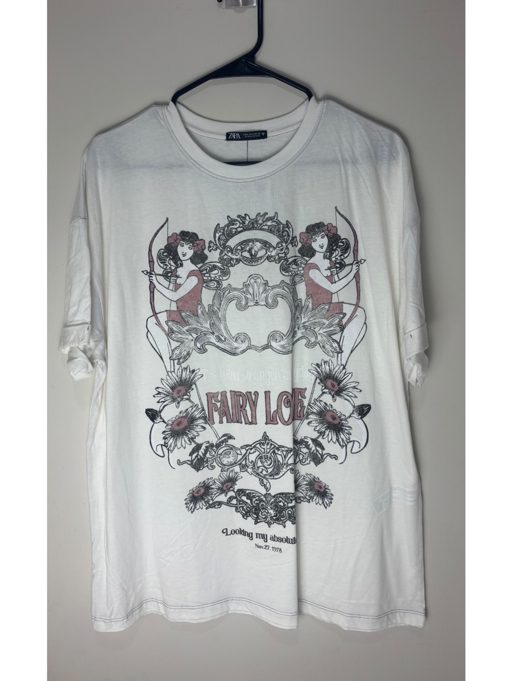 Zara Fairy Love Graphic Tee Women’s S NWT Oversized Fairy Angel Y2K Boho